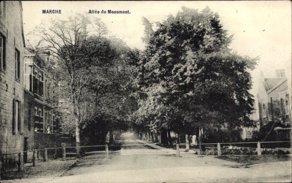 Postcard Marche en Famenne Wallonia Luxembourg, Allée du Monument, trees, buildings