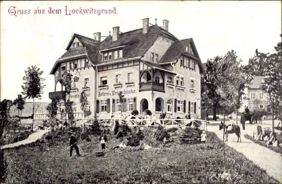 Postcard Dresden Southeast Lockwitz, Donaths Winery and Wine Tavern, Donkey