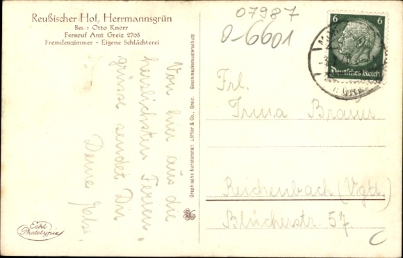 Postcard Herrmannsgrün Mohlsdorf in Thuringia, general view, Reußischer Hof