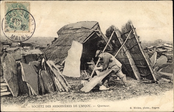 Postcard Society of Ardoisières of Anjou, Querneur, Schieferstein, Steinmetz
