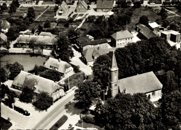 Postcard Schönwalde am Bungsberg in Ostholstein, aerial view, place, church, youth hostel