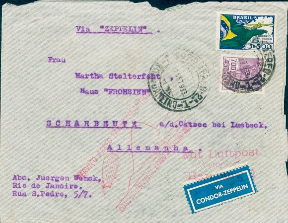 List z podróży do Ameryki Południowej 1933, LZ 127 Graf Zeppelin, Poczta Brazylijska