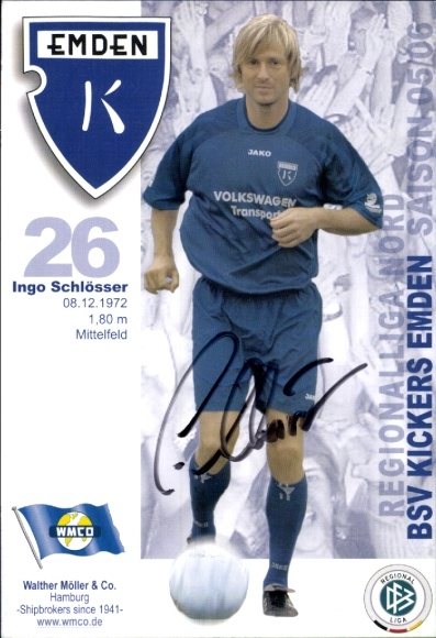 Autograph card footballer Ingo Schlösser, BSV Kickers Emden, autograph