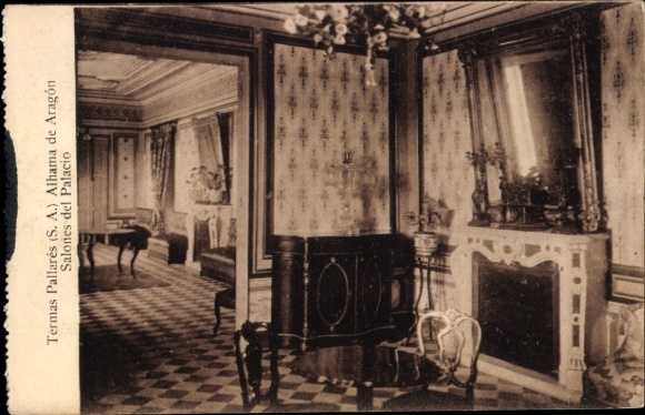 Postcard Alhama de Aragón Aragon, Termas Pallarés, Salones del Palacio, interior view