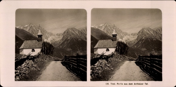 Stereo photo Tyrol, part of the Antholz valley, church