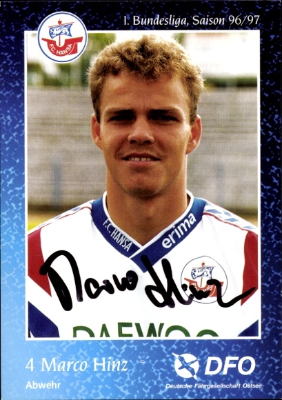 Autograph card footballer Marco Hinz, FC Hansa Rostock, autograph