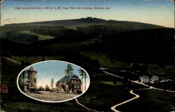Postcard Wildenthal Eibenstock in the Erzgebirge, view of the Auersberg with restaurant