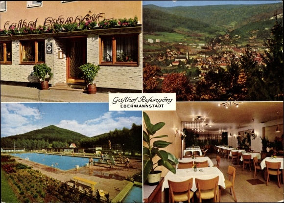 KP Ebermannstadt w Górnej Frankonii, zajazd i pensjonat Refengörg, basen, widok na miasto