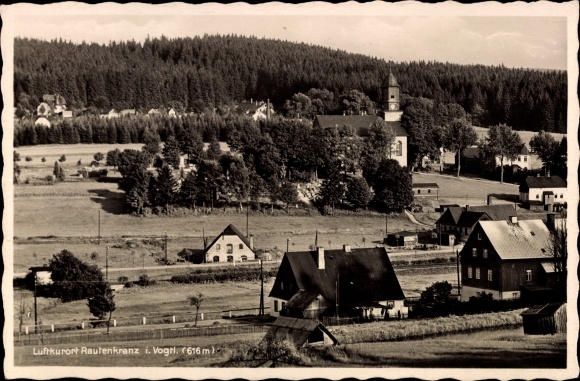 Postcard Morgenröthe Rautenkranz Muldenhammer in Vogtland, view of the village and surroundings