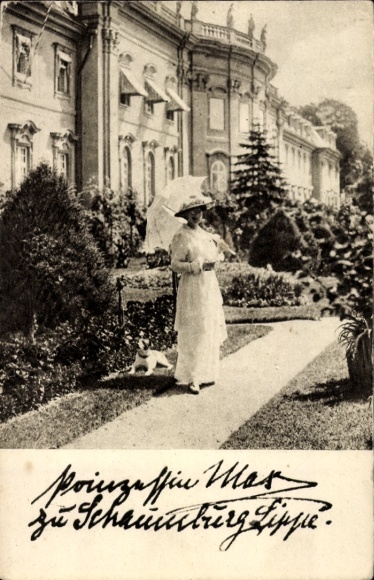 Postcard Ludwigsburg, Princess Max of Schaumburg-Lippe, Olga of Württemberg, autograph