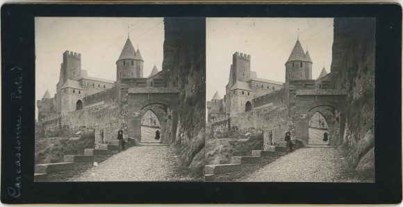 Stereo photo Carcassonne Aude, castle, gate