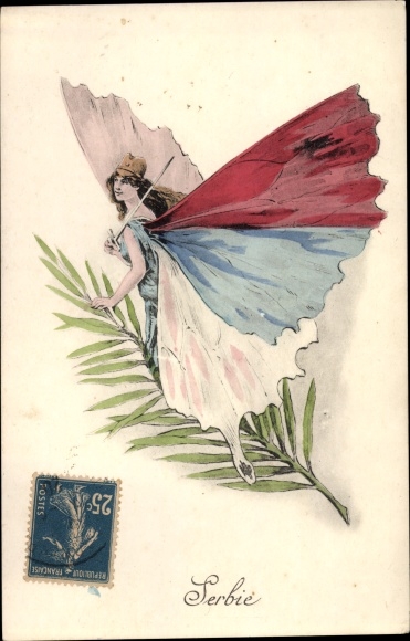 Ak Serbie, Aux Alliés, Servië, Nationale Allegorie, Vlinder