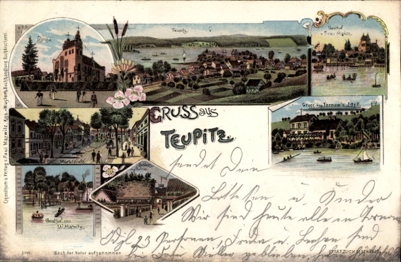 Chromo-Litho Teupitz in der Mark, Gasthof Marwitz, Tornow's Idyll, total view