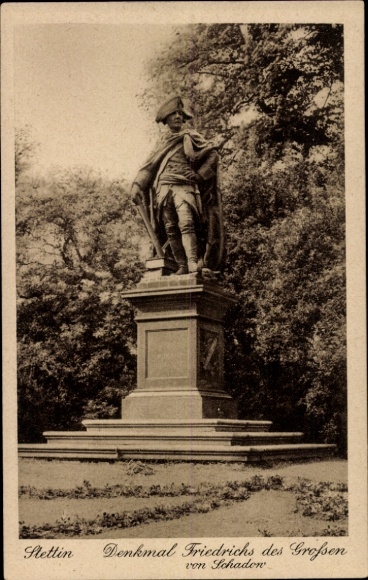 Postwaardekaart briefkaart Szczecin Stettin Pommeren, monument voor Frederik de Grote
