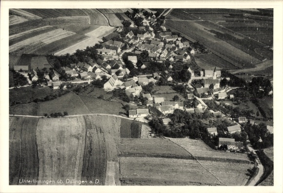 Postcard Unterfinningen Finningen district Dillingen an der Donau Swabia, aerial photograph