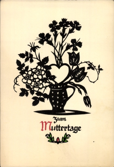 Scherenschnitt Künstler Ak Plischke, Georg, Glückwunsch Muttertag, Blumen, Blumenvase