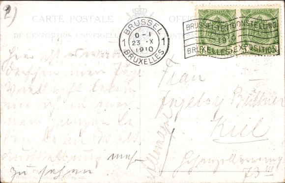 KP Bruxelles Bruksela, ekspozycja 1910, fasada główna, wystawa światowa, fontanna
