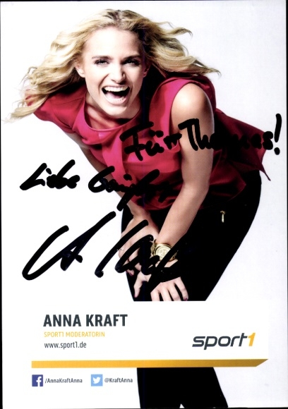 Postcard presenter Anna Kraft, portrait, autograph