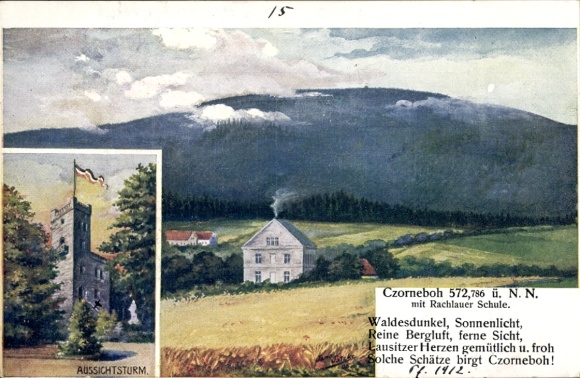 Kunstenaar Ak Cunewalde in Oberlausitz, Czorneboh, uitkijktoren, Rachlauer School