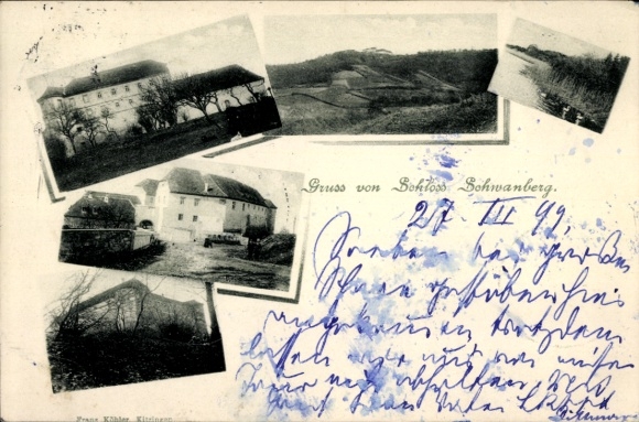 Passepartout Postcard Rödelsee in Mainfranken Bavaria, Schwanberg Castle