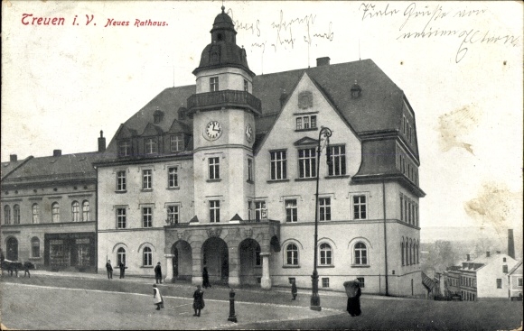 Postcard Treuen in Vogtland Saxony, New Town Hall, exterior view