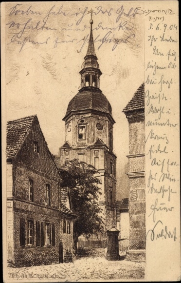 Kunstenaarskaart Schweinitz Jessen an der Elster, lokale afdeling, kerktoren