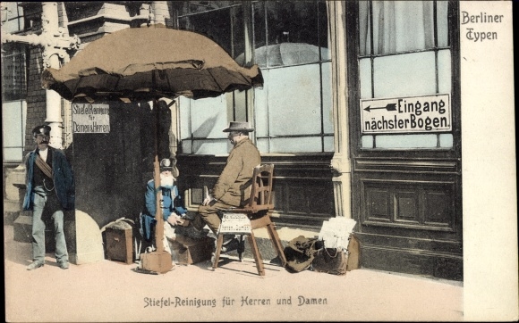 Postcard Berlin, Berlin types, boot cleaning for men and women