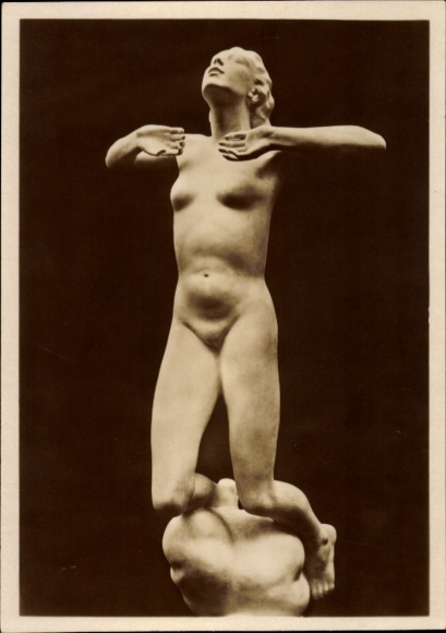 Postcard sculpture by Josef Thorak, Hanneles Ascension, HDK 494, female nude, Photo Hoffmann