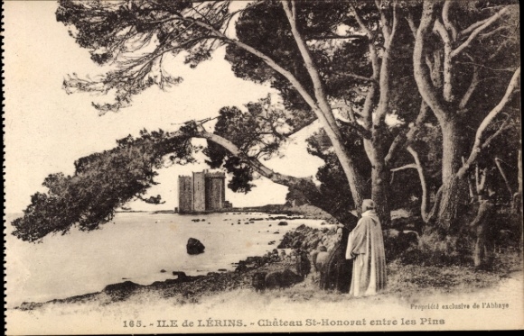 Postcard Ile Saint Honorat Îles de Lérins Alpes Maritimes, Château St-Honorat, trees, coastal view, Pe