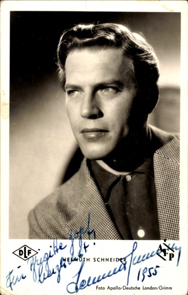 Postcard actor Helmuth Schneider, portrait, Ännchen von Tharau, autograph