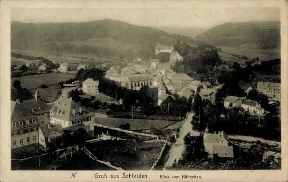 Postcard Schleiden in the Eifel, general view, chicken