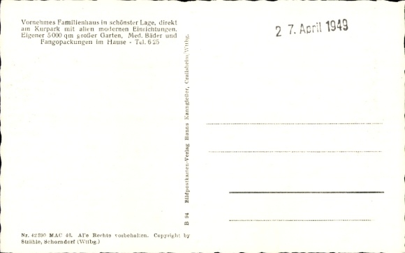 Postcard Bad Mergentheim in Tauberfranken, diet health resort Haus in der Sonne, railway line