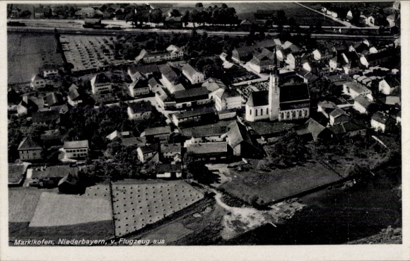 Postcard Marklkofen Lower Bavaria, aerial photograph
