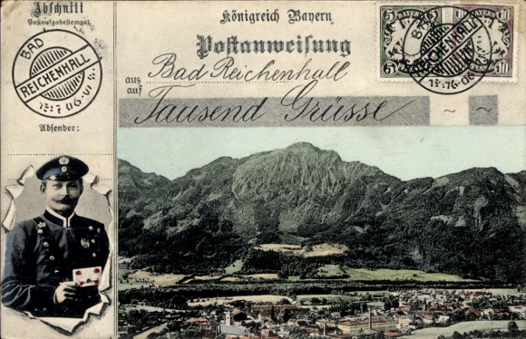 Briefmarken Ak Bad Reichenhall in Oberbayern, Postbote mit Brief, Gesamtansicht