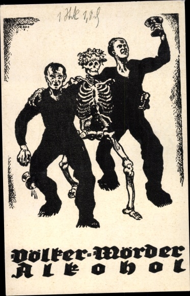 Artist PC Genocide alcohol, drinker with skeleton, anti alcohol