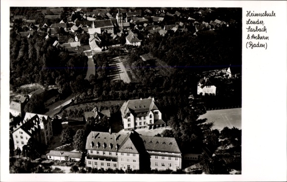 Postcard Sasbach am Kaiserstuhl, aerial photograph, Lender boarding school