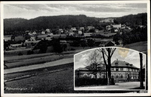 Postcard Pillmannsgrün Kottengrün Werda in the Vogtland, Gasthof Waldfrieden, view of the town