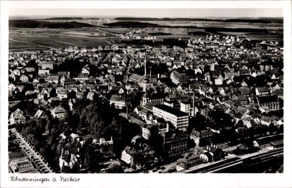 Ak Schwenningen am Neckar, luchtfoto van huizen, zwart-wit