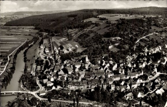 Postcard Forchtenberg in Hohenlohekreis, aerial photograph