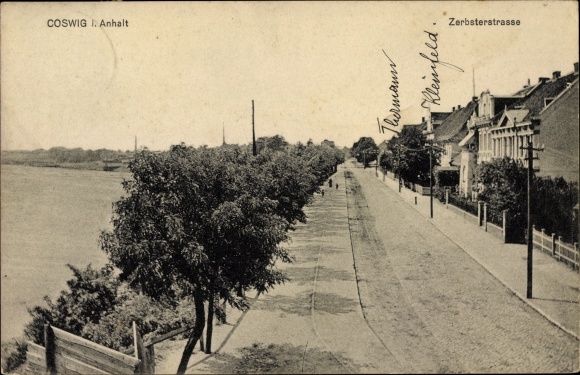 Ak Coswig an der Elbe im Kreis Wittenberg, Blick in die Zerbsterstraße