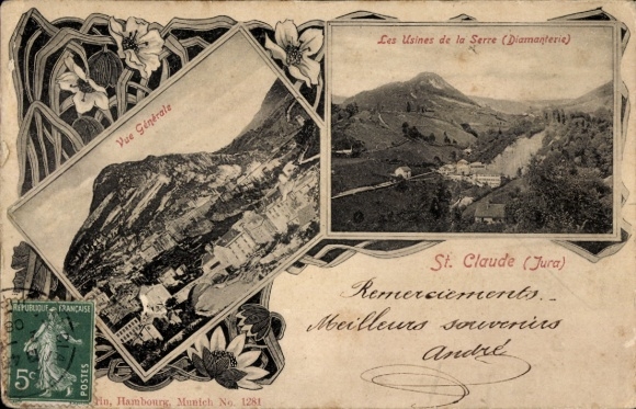 Ak Saint Claude Jura, Diamantschleiferei, Totalansicht