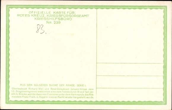 Artist Postcard From the Golden Book of the Army, First Lieutenant Richard Weil, Reserve Lieutenant Krizan