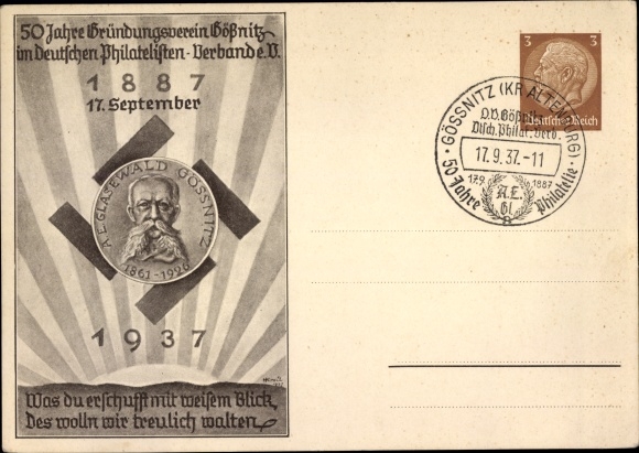 Ganzsachen Ak Gößnitz in Thüringen, 50 Jahre Gründungsverein, Dt. Philatelisten Verband eV