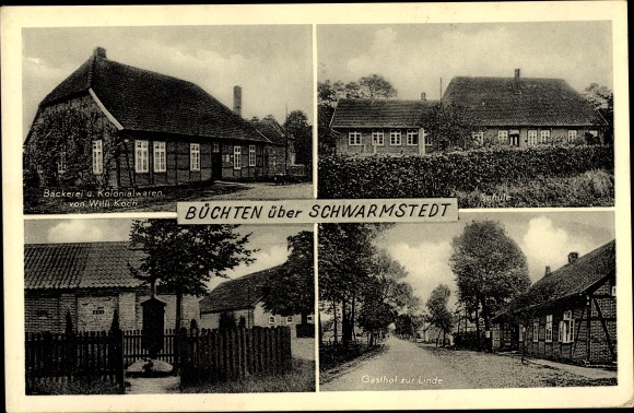Postcard Büchten Grethem in the heath district, grocery store W. Koch, Gasthof zur Linde