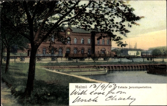 Postcard Malmö Sweden, station building