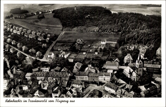 Postcard Helmbrechts in Upper Franconia, Franconian Forest, aerial photograph