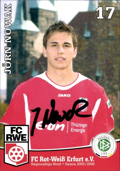 Autograph card footballer Jörn Nowak, FC Rot-Weiß Erfurt, autograph