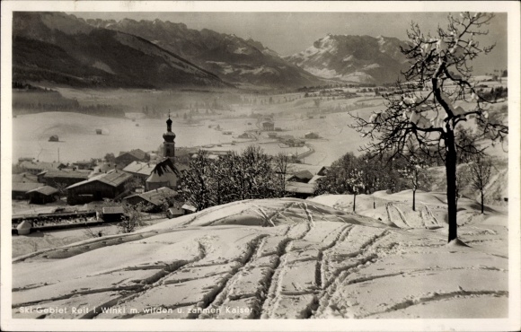 Postcard Reit im Winkl Upper Bavaria, winter, wild emperor, tame emperor, church, snow