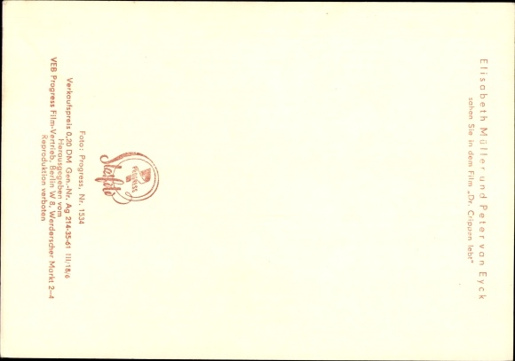 Postcard Actors Elisabeth Müller and Peter van Eyck, Film Dr. Crippen is alive