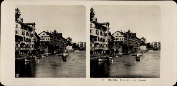 Stereo photo Zurich city Switzerland, view over the Limmat